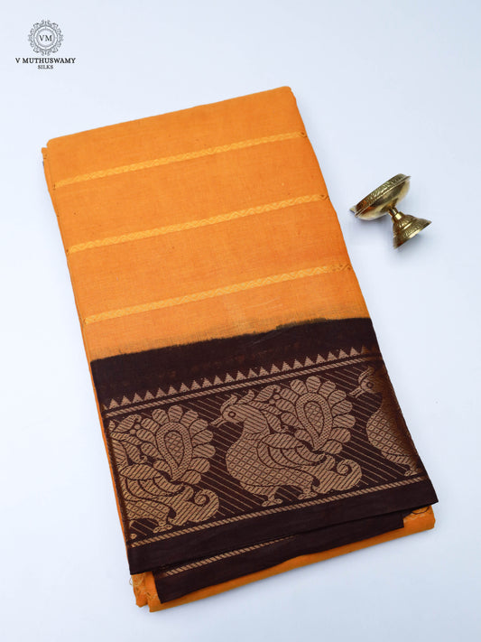 Madurai Sungudi Cotton Saree - Mango With Brown