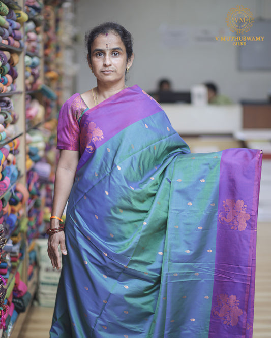 Peacock Blue with Purple Semi Soft Silk