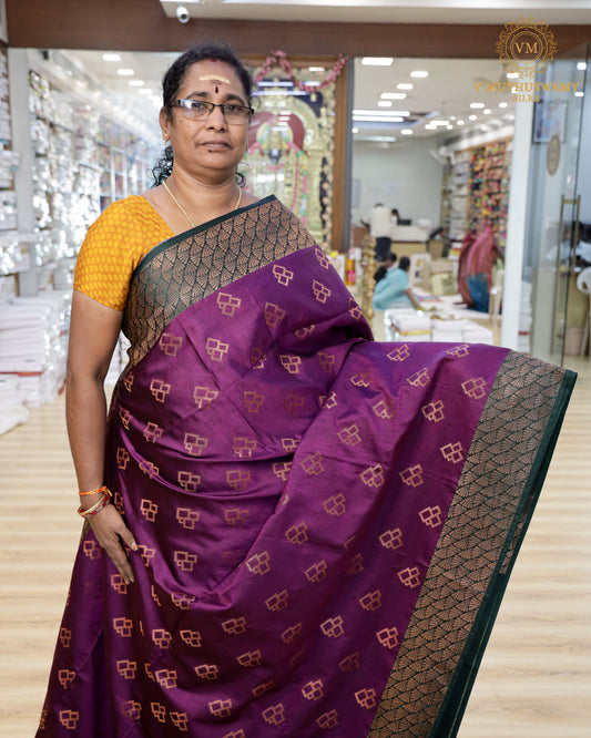 Purple with Bottle Green Semi Soft Silk Saree