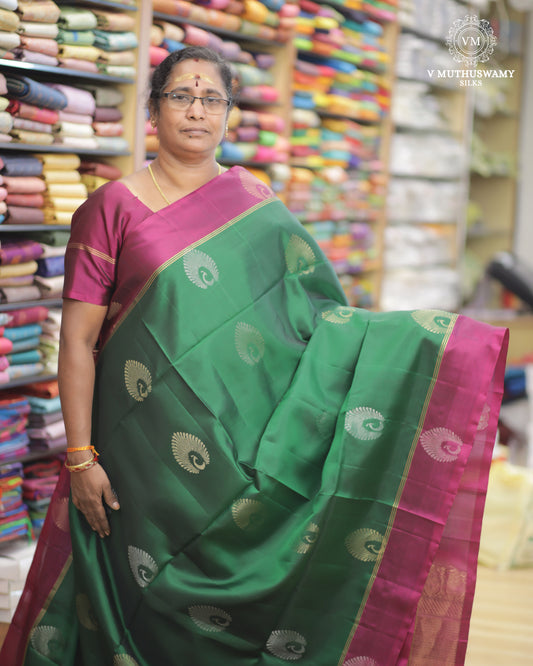 Green With Pink - Handloom Soft Silk Saree