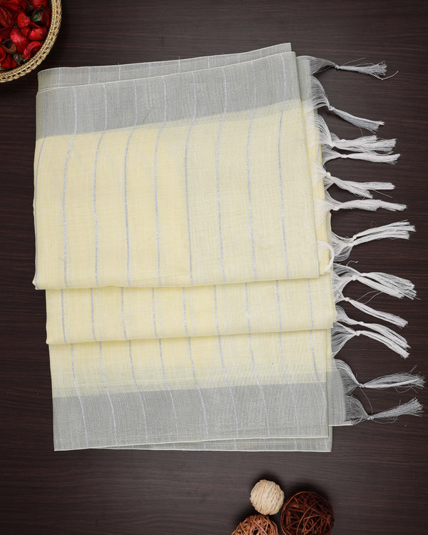 Linen cotton saree pale yellow colour