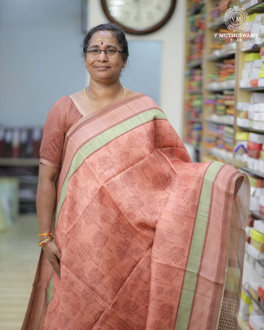 Light Brown Semi Tussar Silk Saree