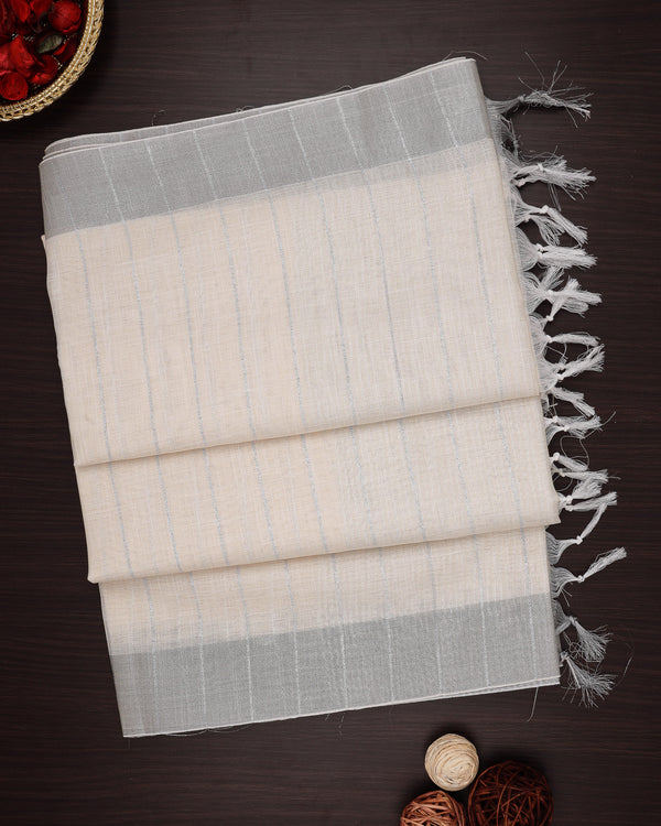 Linen cotton saree half white