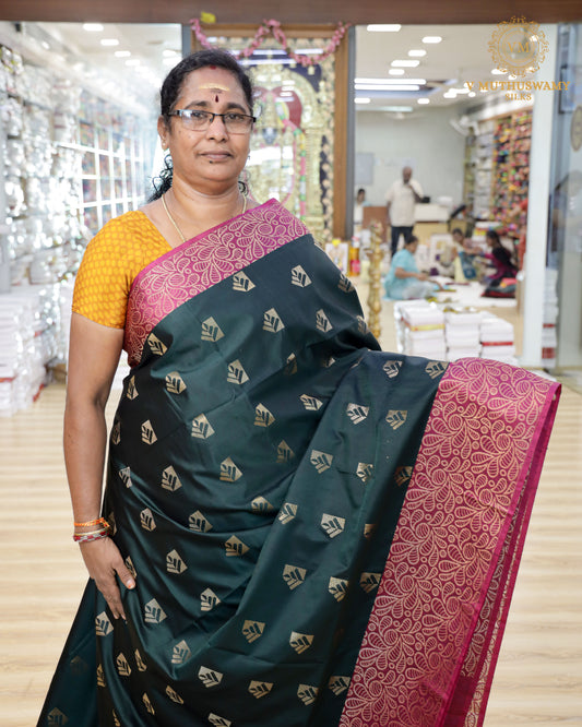 Bottle Green with Pink Semi Soft Silk Saree