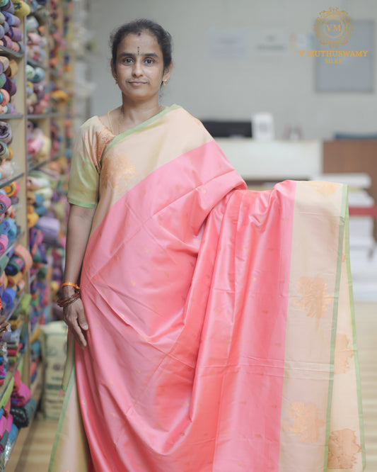 Light Pink with Light Green Semi Soft Silk