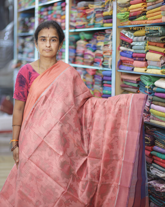 Onion Pink With Light Purple Semi Silk Cotton Pochampally Saree
