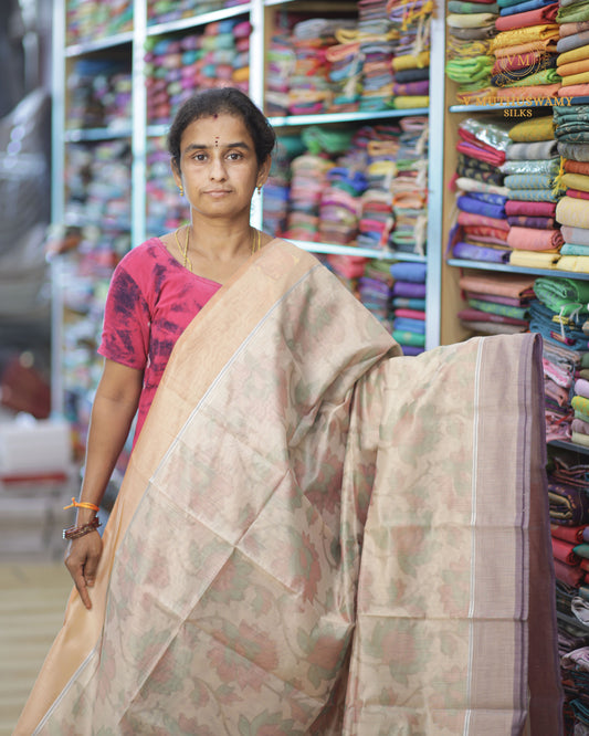 Sandal With Red Semi Silk Cotton Pochampally Saree