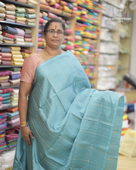 Light Blue With Pinkish Brown - Handloom Soft Silk