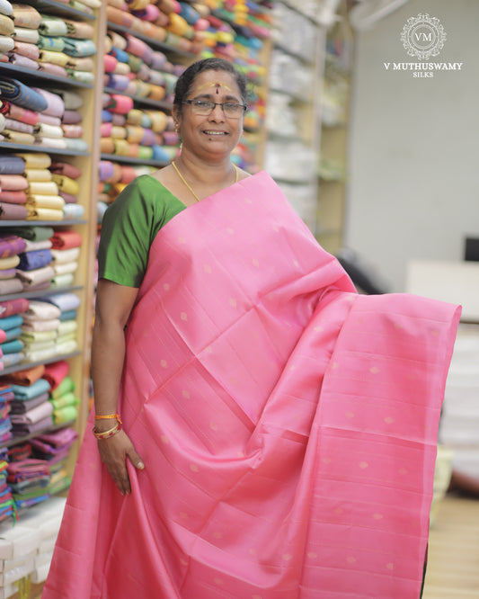 Pink With Green - Handloom Soft Silk