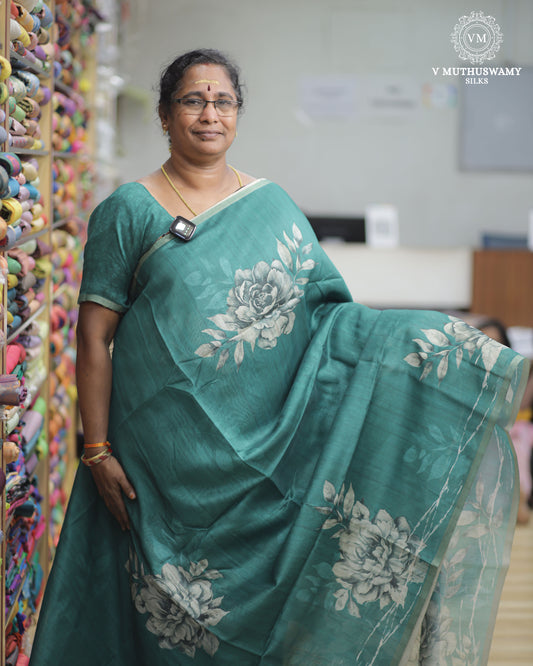 Green Semi Tussar Silk Saree