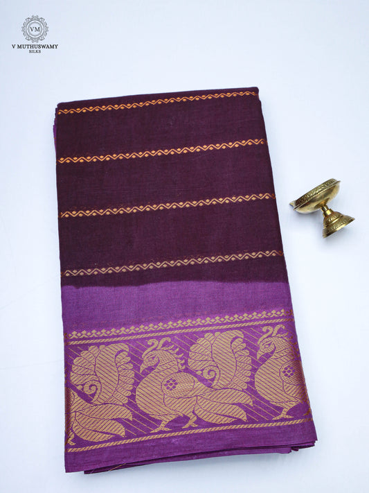 Madurai Sungudi Cotton Saree -Beetroot With Purple