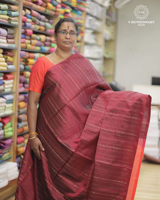 Brown With Carmine Pink - Handloom Soft Silk