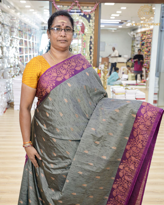 Grey With Purple Semi Soft Silk Saree