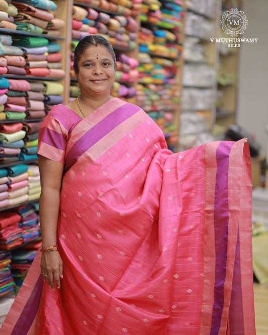 Pink With Red Semi Soft Silk