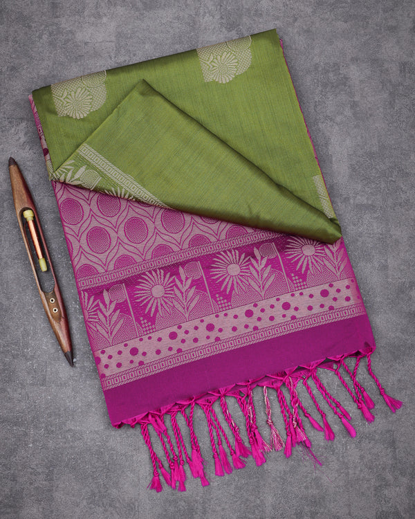 Dupion Semi soft silk grey with purple pallu