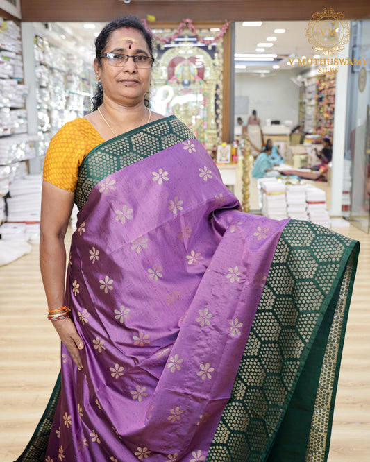 Violet with Bottle Green Semi Soft Silk Saree