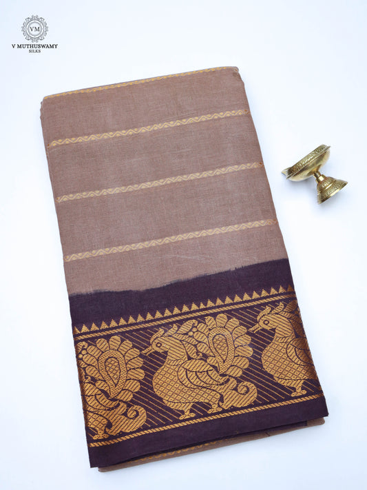 Madurai Sungudi Cotton Saree - Sorrel Brown With Coffee Brown