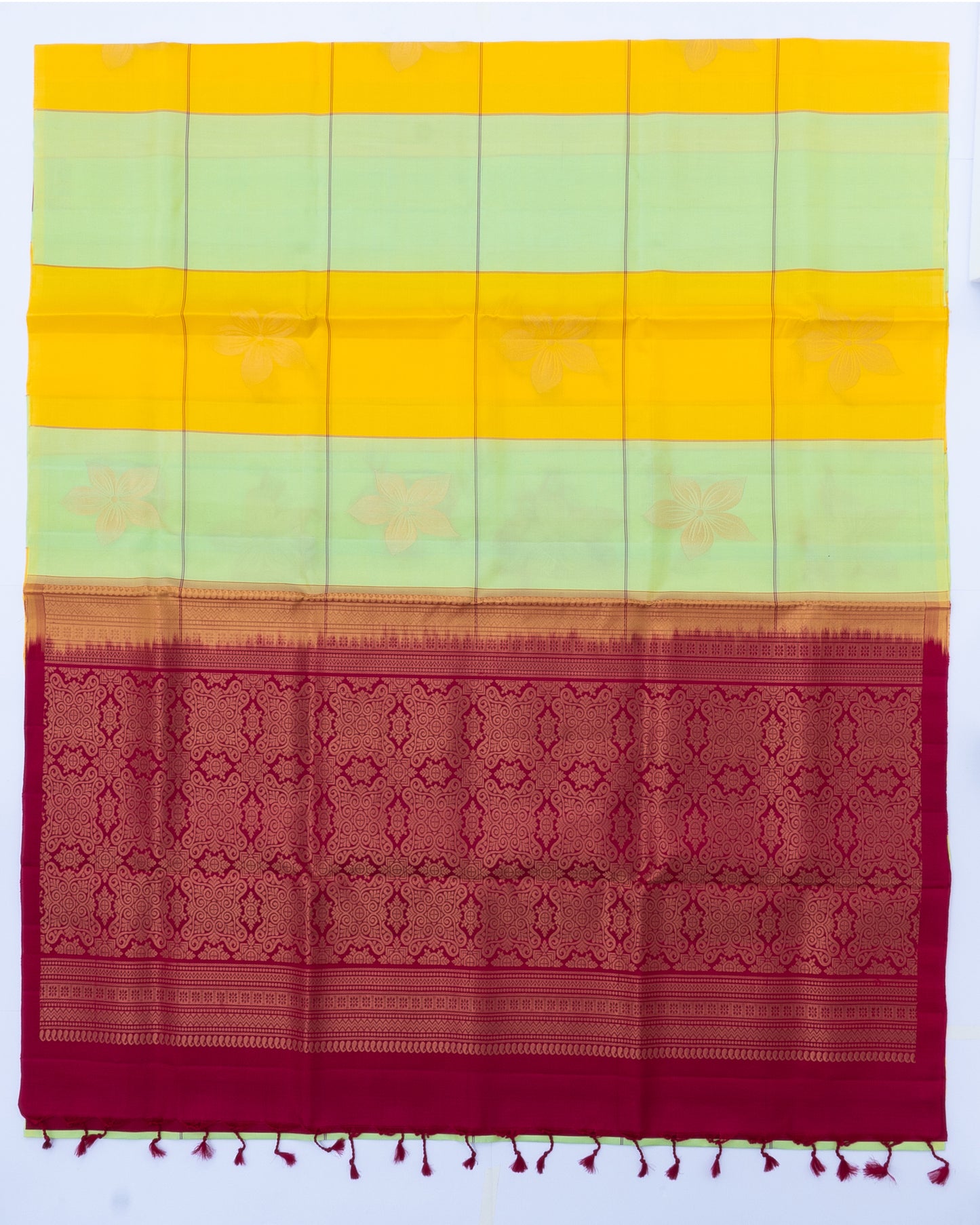 YELLOW WITH RED COLOUR SOFT SILK SAREE