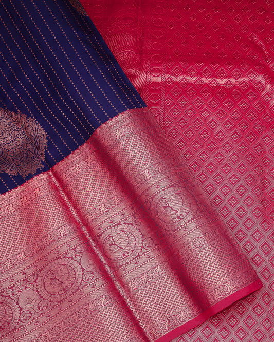 DARK INDIGO COLOUR KANCHIPURAM TRADITIONAL SILK SAREE