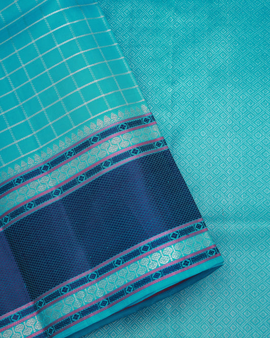 AQUA BLUE COLOUR KANCHIPURAM TRADITIONAL SILK SAREE