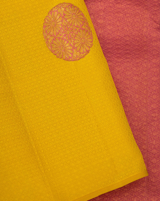 KANCHIPURAM TRADITIONAL SILK SAREE YELLOW COLOUR
