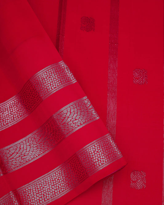 CHERRY RED COLOUR KANCHIPURAM TRADITIONAL SILK SAREE