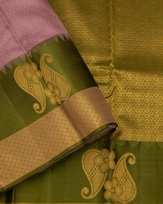 KANCHIPURAM TRADITIONAL SILK SAREE ONION COLOUR