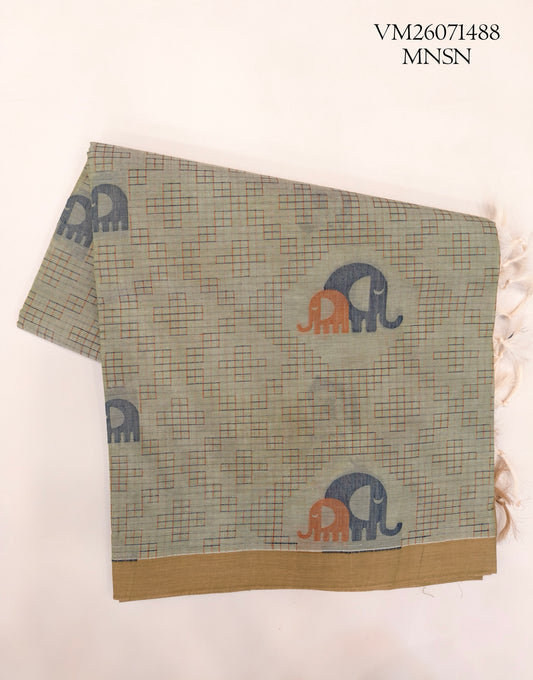 Brown Gray Handloom Cotton Saree
