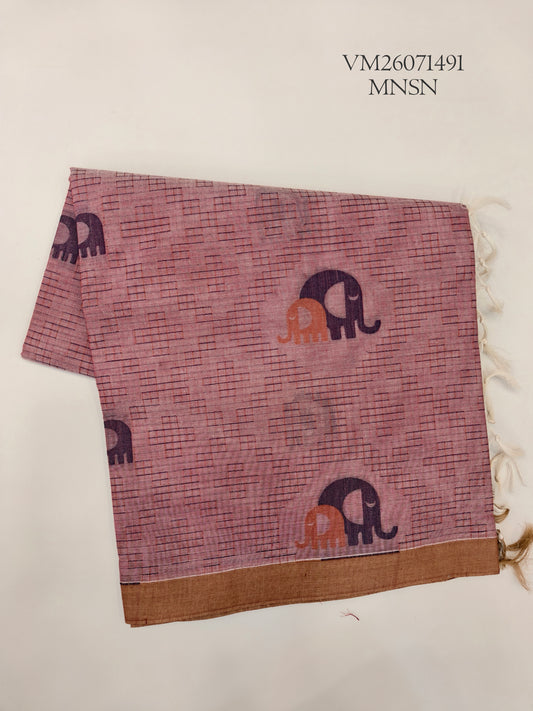 Brownish Pink Handloom Cotton Saree