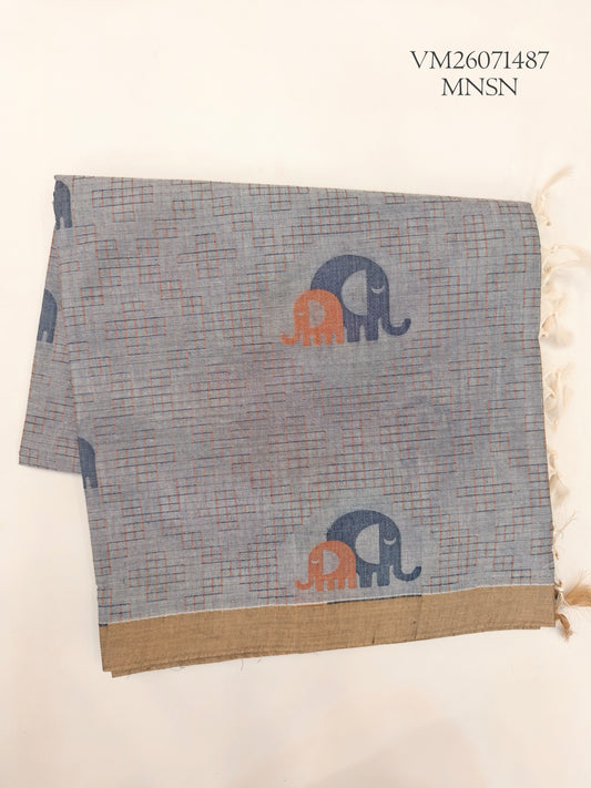 Lavender Gray Handloom Cotton Saree
