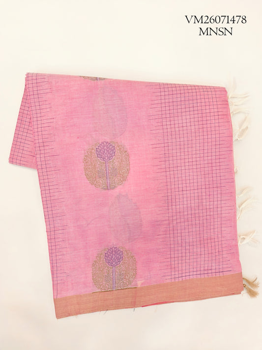 Ruddy Pink Handloom Cotton Saree