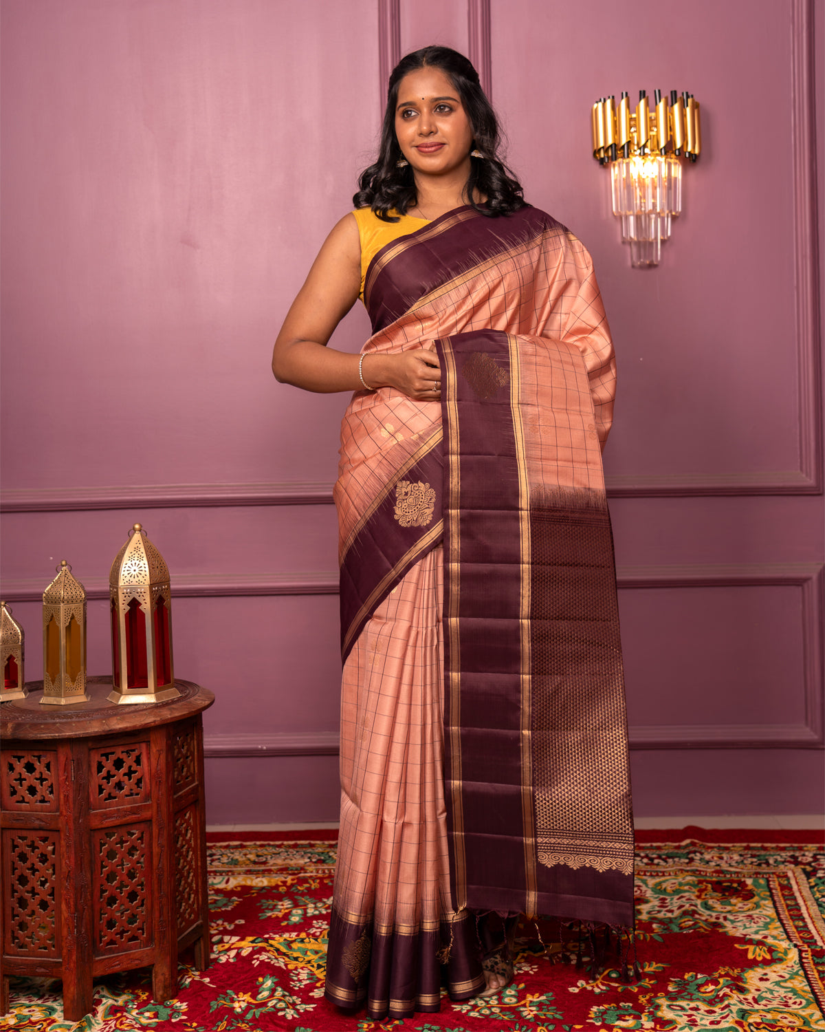 Peach colour Handloom  soft silk saree