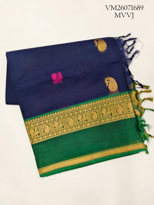Dark Gray Blue Kanchi Cotton Saree