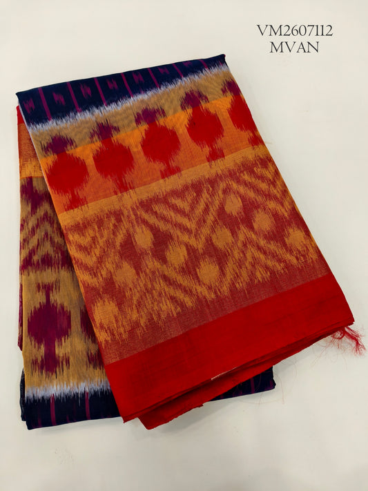Blue Charcoal IKKAT Cotton Saree