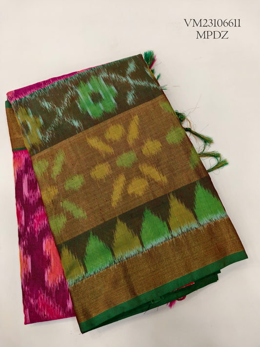Wine Red IKKAT Cotton Saree
