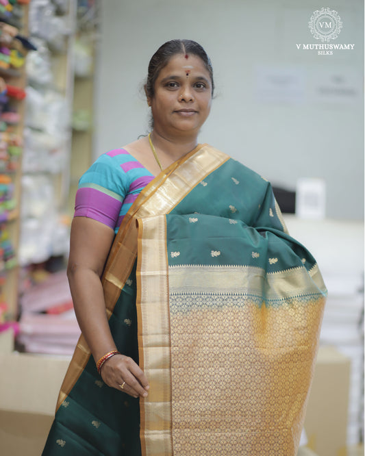 Green With Pale Brown Soft Silk With Kanchi Border
