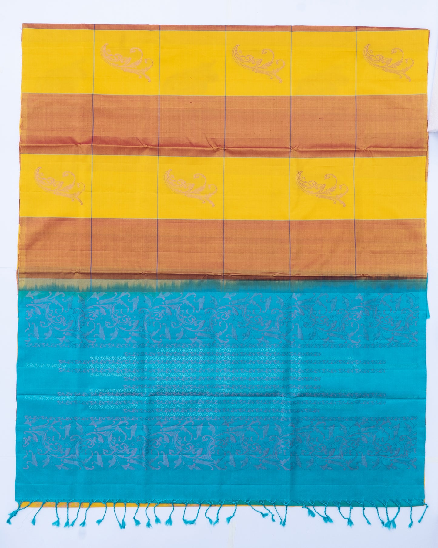 MUSTARD WITH SKY BLUE COLOUR SOFT SILK SAREE