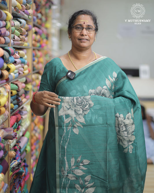Green Semi Tussar Silk Saree