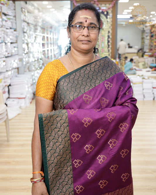 Purple with Bottle Green Semi Soft Silk Saree