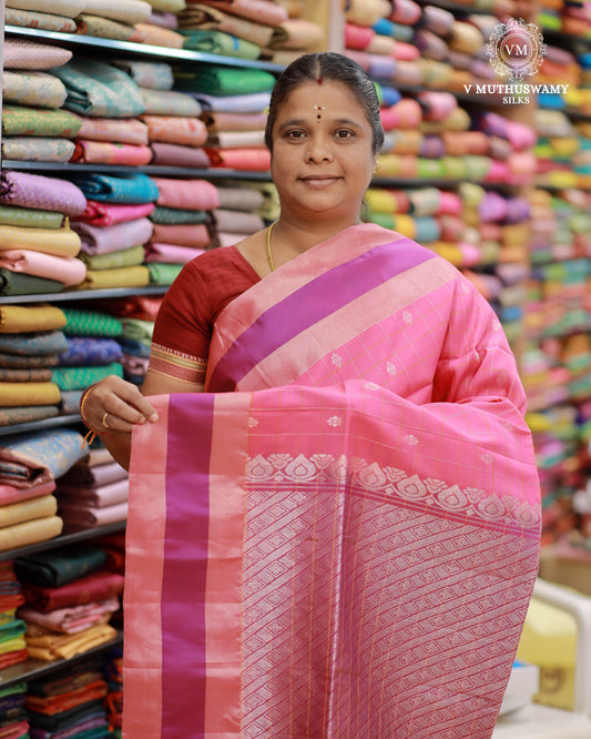 Pink With Red Semi Soft Silk