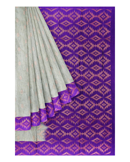 Dupion Semi soft silk grey with purple pallu