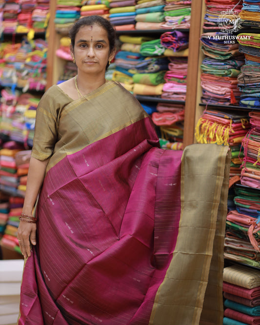 Pink With Light Gold - Handloom Soft Silk Saree