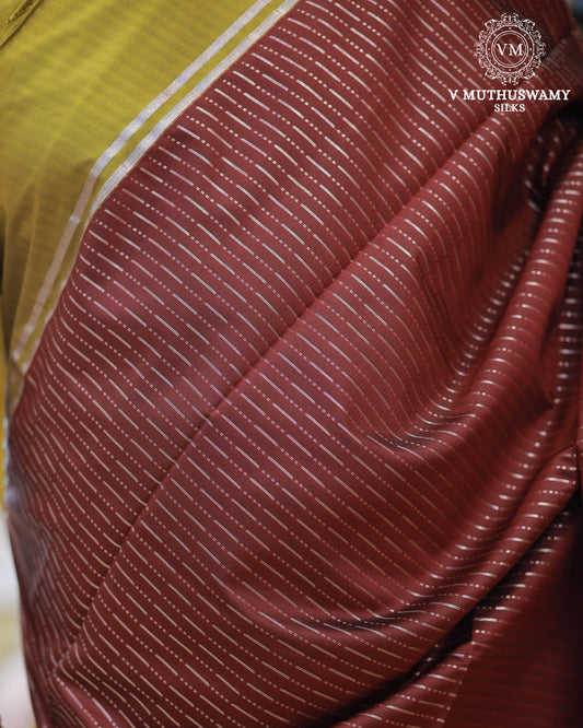 Merun With Fenugreek Yellow - Semi Soft Silk Saree