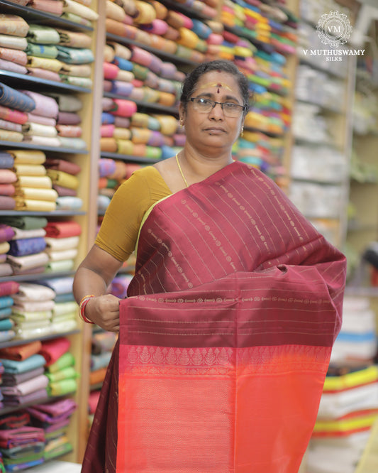 Brown With Carmine Pink - Handloom Soft Silk