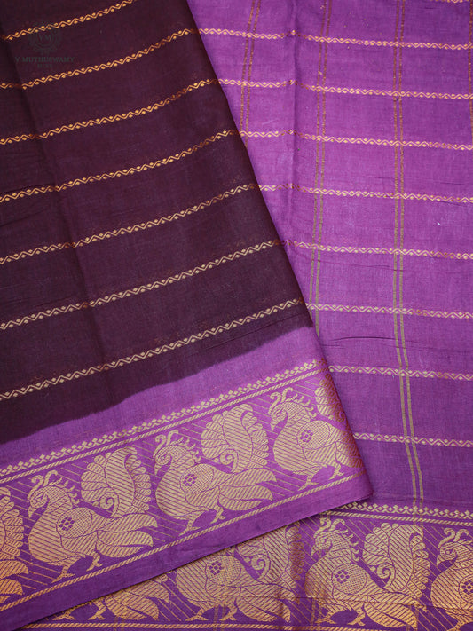 Madurai Sungudi Cotton Saree -Beetroot With Purple