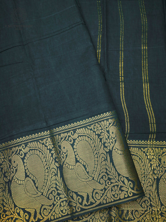 Madurai Sungudi Cotton Saree - Bottle Green
