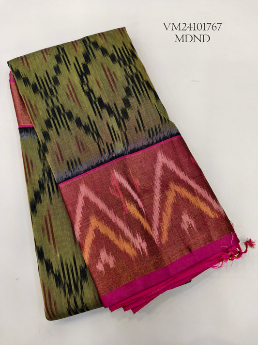 Olive Haze IKKAT Cotton Saree