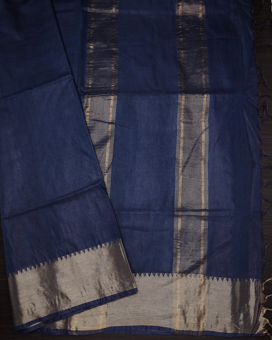 Dark Grey Blue Fancy Cotton Sarees