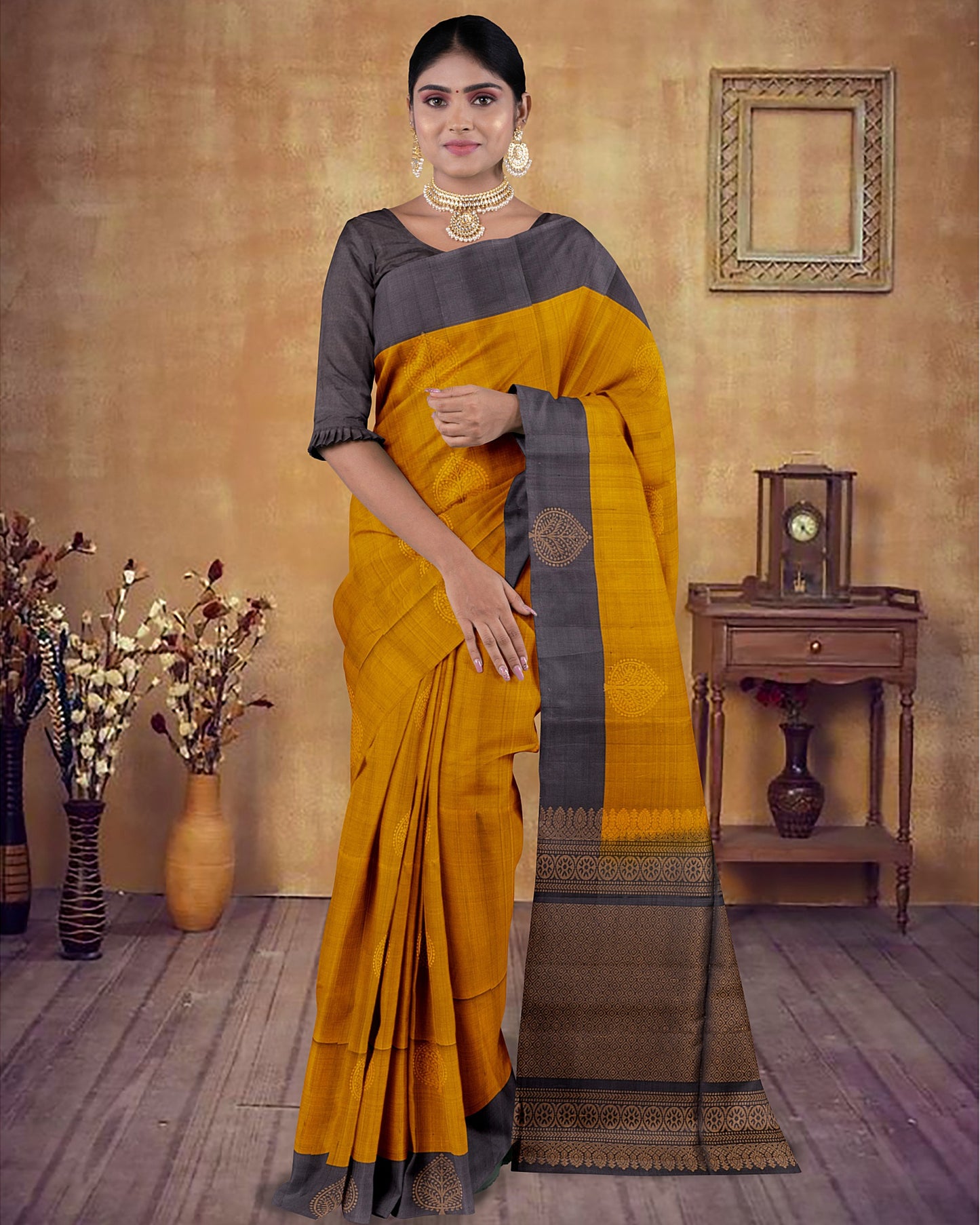 MUSTARD COLOUR SOFT SILK