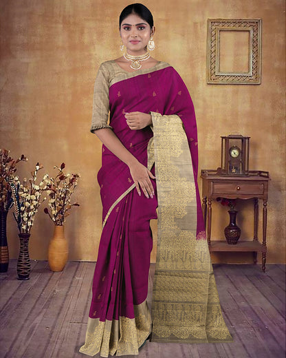 MAROON WITH SANDEL COLOUR SOFT SILK SAREE